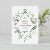 Eukalyptus Greenery Save the Date Silver Folieneinladung (Stehend vorne)