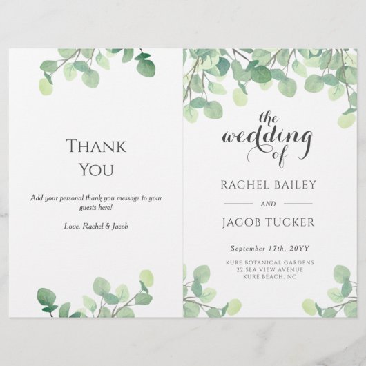 Eukalyptus Greenery Script Blumenzettel (Vorderseite)