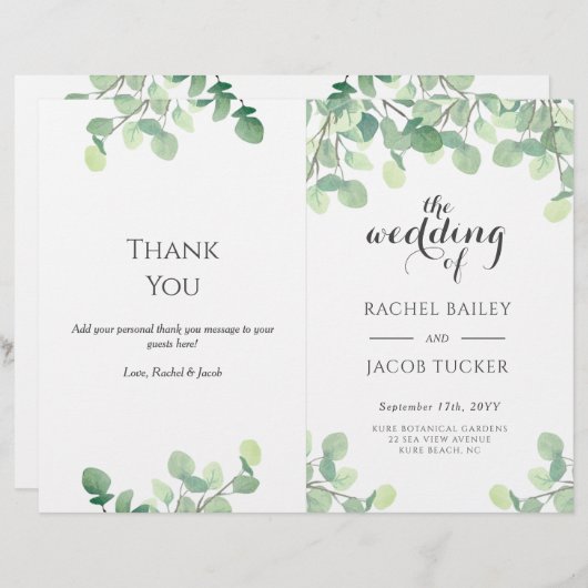 Eukalyptus Greenery Script Blumenzettel (Vorne/Hinten)