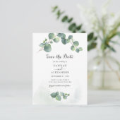 Eukalyptus Greenery Script Botanical Save the Date Ankündigungspostkarte (Stehend Vorderseite)