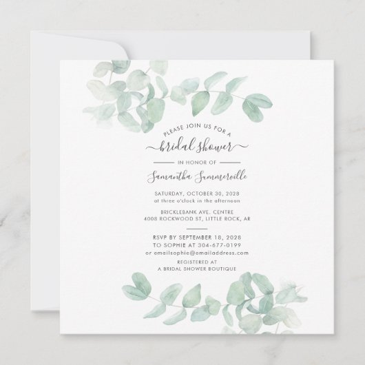 Eukalyptus Greenery Script Botanisches Brautparty Einladung (Vorderseite)