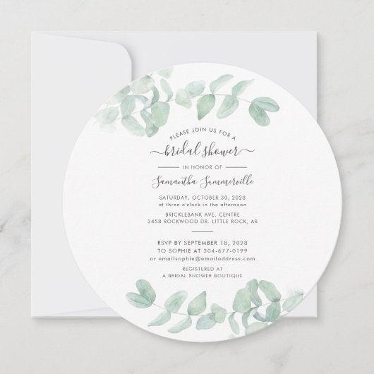 Eukalyptus Greenery Script Botanisches Brautparty Einladung (Vorderseite)