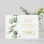 Eukalyptus Greenery Script Brautparty Gold Folieneinladung (Stehend vorne)