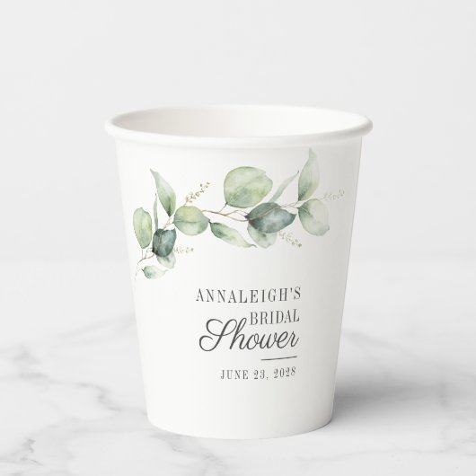 Eukalyptus Greenery Script-Brautparty Pappbecher (Rückseite)