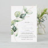 Eukalyptus Greenery Script Brautparty Silver Folieneinladung (Stehend vorne)