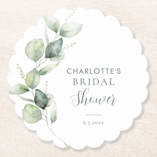 Eukalyptus Greenery Script-Brautparty Untersetzer (Vorderseite)