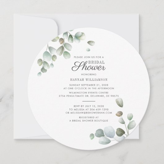 Eukalyptus Greenery Script Foliage Brautparty Einladung (Vorderseite)