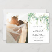 Eukalyptus Greenery Script Modern Save the Date Magneteinladung (Vorderseite)