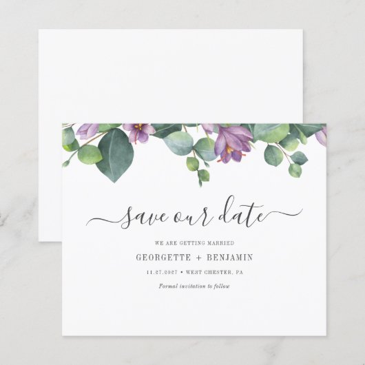 Eukalyptus Greenery Script Save the Date (Vorne/Hinten)