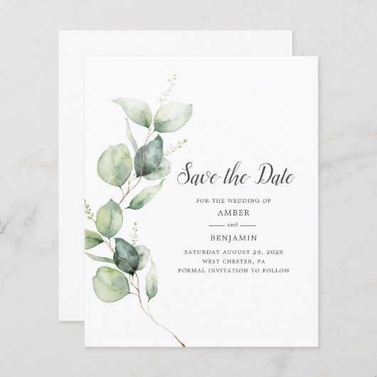 Eukalyptus Greenery Script Save the Date (Vorne/Hinten)