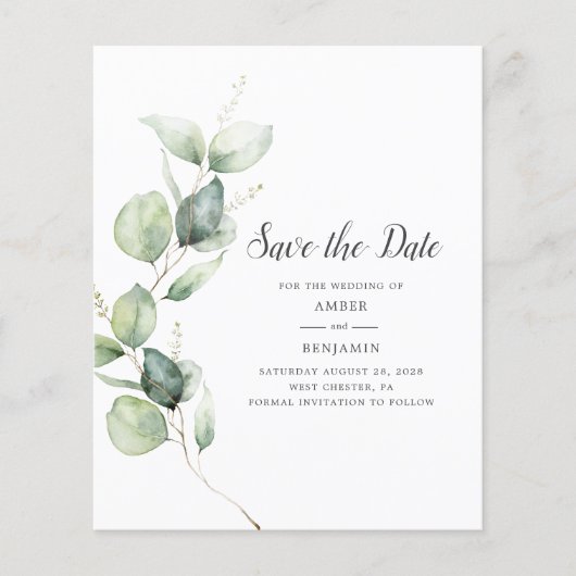 Eukalyptus Greenery Script Save the Date (Vorderseite)