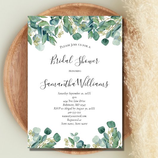 Eukalyptus Greenery Script Trendy Brautparty Einladung