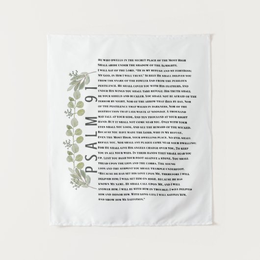 Eukalyptus Greenery Scripture Art Psalm 91 Wandteppich (Vorderseite)