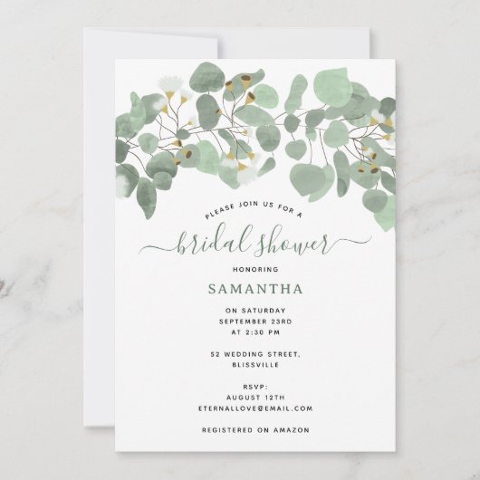 Eukalyptus Greenery Silver Dollar Brautparty Einladung (Vorderseite)