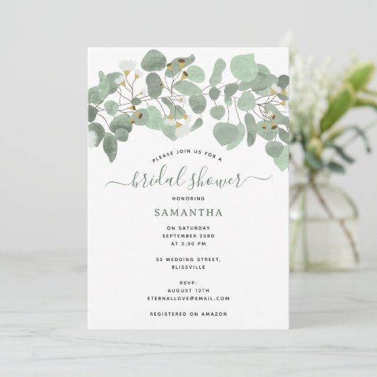 Eukalyptus Greenery Silver Dollar Brautparty Einladung (Stehend Vorderseite)