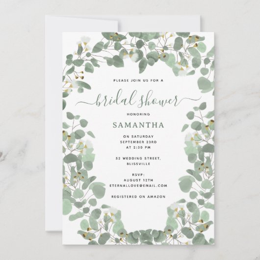 Eukalyptus Greenery Silver Dollar Brautparty Einladung (Vorderseite)