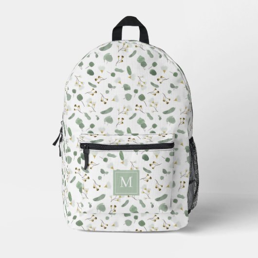 Eukalyptus Greenery Silver Dollar Mit Monogramm Bedruckter Rucksack (Vorderseite)