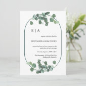 Eukalyptus Greenery Simple Monogram Einladung (Stehend Vorderseite)
