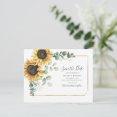 Eukalyptus Greenery Sonnenblume Save the Date (Stehend Vorderseite)