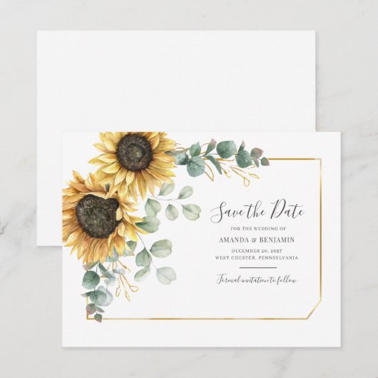 Eukalyptus Greenery Sonnenblume Save the Date (Vorne/Hinten)