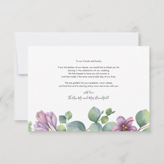 Eukalyptus Greenery Stilvolle SkriptWedding Dankeskarte (Rückseite)