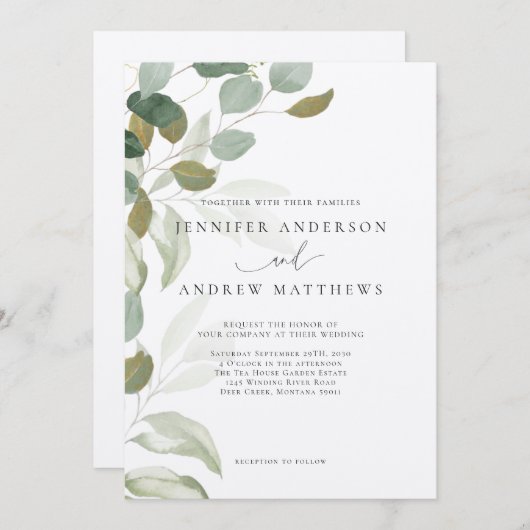 Eukalyptus Greenery Succulent Elegant Wedding Invi Einladung (Vorne/Hinten)