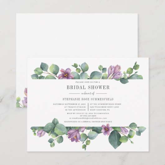 Eukalyptus Greenery Succulent Script Brautparty Einladung (Vorne/Hinten)