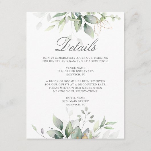 Eukalyptus Greenery Succulent Wedding Begleitkarte (Vorderseite)