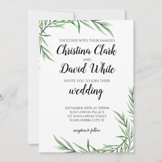 Eukalyptus Greenery Succulent Wedding Einladung (Vorderseite)