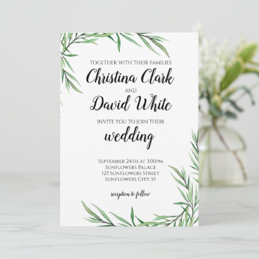 Eukalyptus Greenery Succulent Wedding Einladung (Stehend Vorderseite)