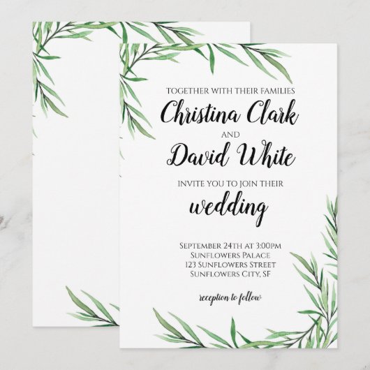 Eukalyptus Greenery Succulent Wedding Einladung (Vorne/Hinten)