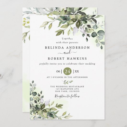 Eukalyptus Greenery Succulent Wedding Einladung (Vorne/Hinten)