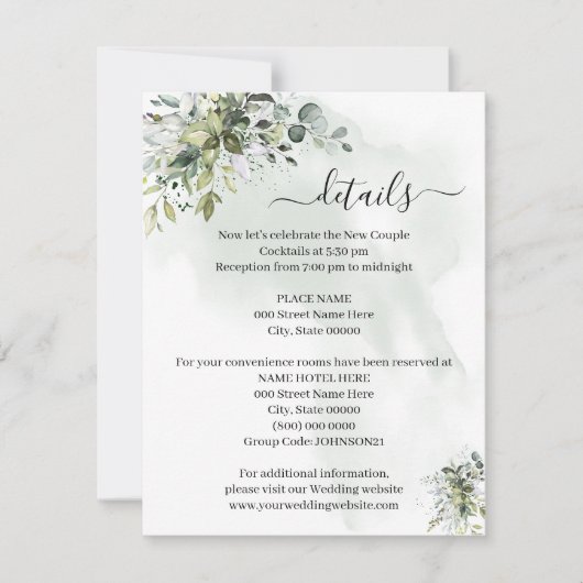 Eukalyptus Greenery Succulent Wedding Insert Card Einladung (Vorderseite)