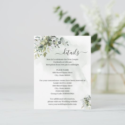 Eukalyptus Greenery Succulent Wedding Insert Card Einladung (Stehend Vorderseite)