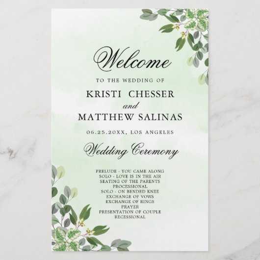Eukalyptus Greenery Succulent Wedding Programs (Vorderseite)