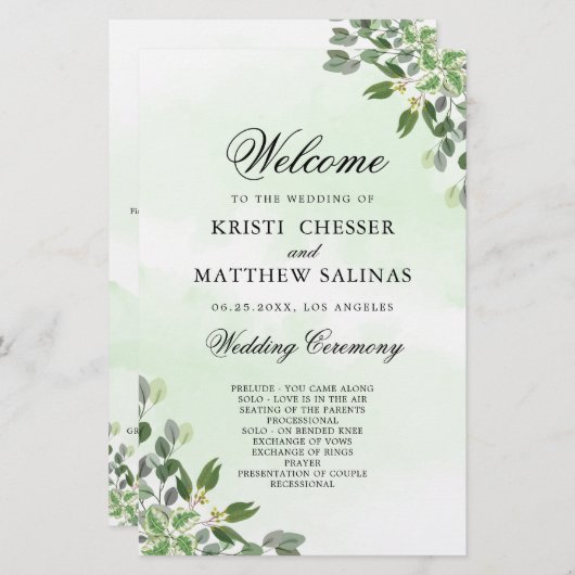 Eukalyptus Greenery Succulent Wedding Programs (Vorne/Hinten)