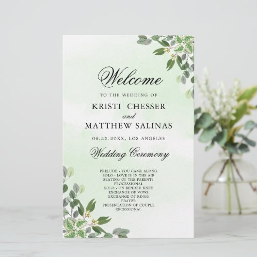 Eukalyptus Greenery Succulent Wedding Programs (Stehend Vorderseite)