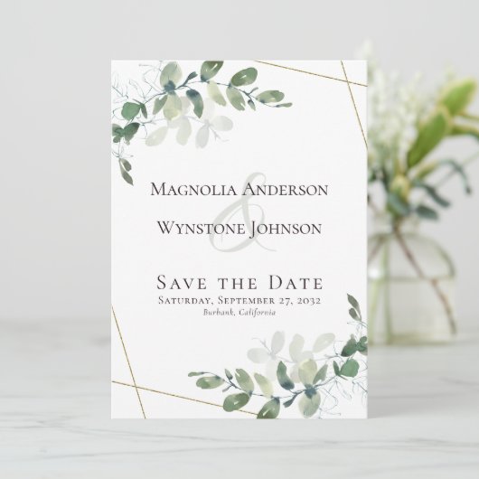 Eukalyptus Greenery Succulent Wedding Rett The Dat Save The Date (Stehend Vorderseite)