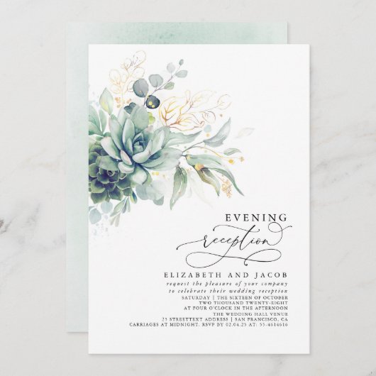 Eukalyptus Greenery Succulents Abend Empfang Einladung (Vorne/Hinten)
