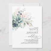 Eukalyptus Greenery Succulents Rose Gold Wedding Einladung (Vorderseite)