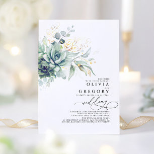 Eukalyptus Greenery Succulents und Gold Wedding Einladung
