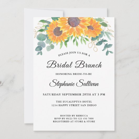 Eukalyptus Greenery Sunflower Bridal Brunch Einladung (Vorderseite)