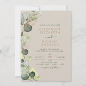 Eukalyptus Greenery Taupe Beige Gold Wedding Einladung (Vorderseite)
