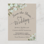 Eukalyptus & Greenery Taupe Hochzeit Sichern Ankündigungspostkarte (Vorderseite)