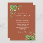 Eukalyptus Greenery Terracotta Monogram Wedding Einladung (Vorne/Hinten)
