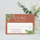 Eukalyptus Greenery Terracotta Wedding RSVP Karte (Stehend Vorderseite)