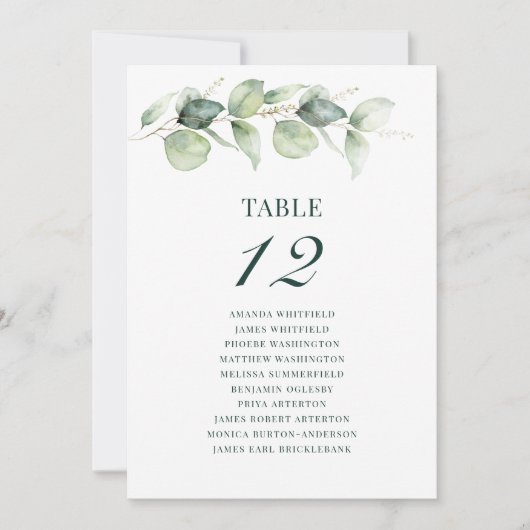 Eukalyptus Greenery Tischnummer 12 Seating Chart (Vorderseite)