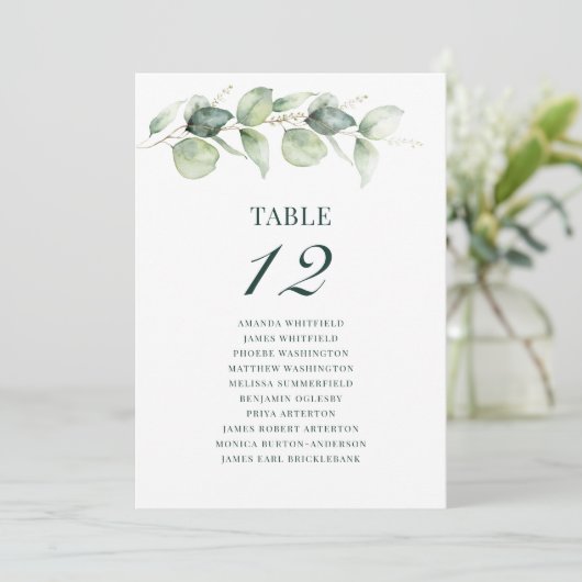 Eukalyptus Greenery Tischnummer 12 Seating Chart (Stehend Vorderseite)