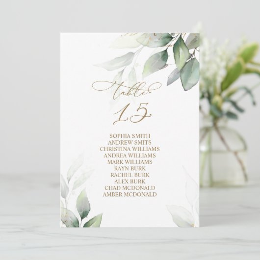 Eukalyptus Greenery Tischnummer 15 Seating Chart (Stehend Vorderseite)