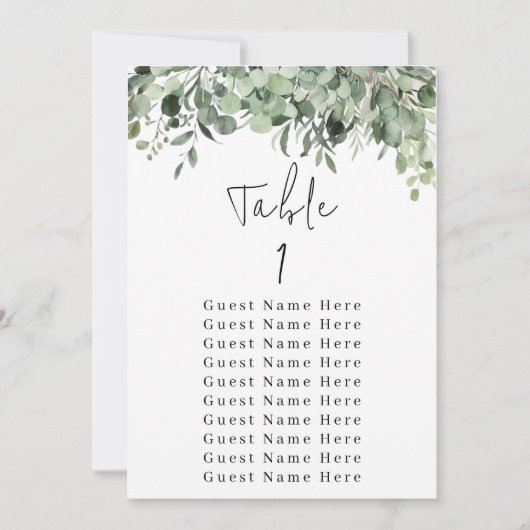 Eukalyptus Greenery Tischnummer 1 Sitzplan (Vorderseite)